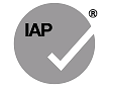 A grey circle with a white tick through it. The letters 'IAP' and the registered trademark symbol denote the Intelligent Access Program.
