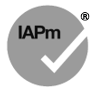 A grey circle with a white tick through it. The letters 'IAPm' and the registered trademark symbol denote the Intelligent Access Program.