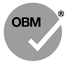 A grey circle with a white tick through it. The letters 'OBM' and the registered trademark symbol denote On-board Mass Systems.